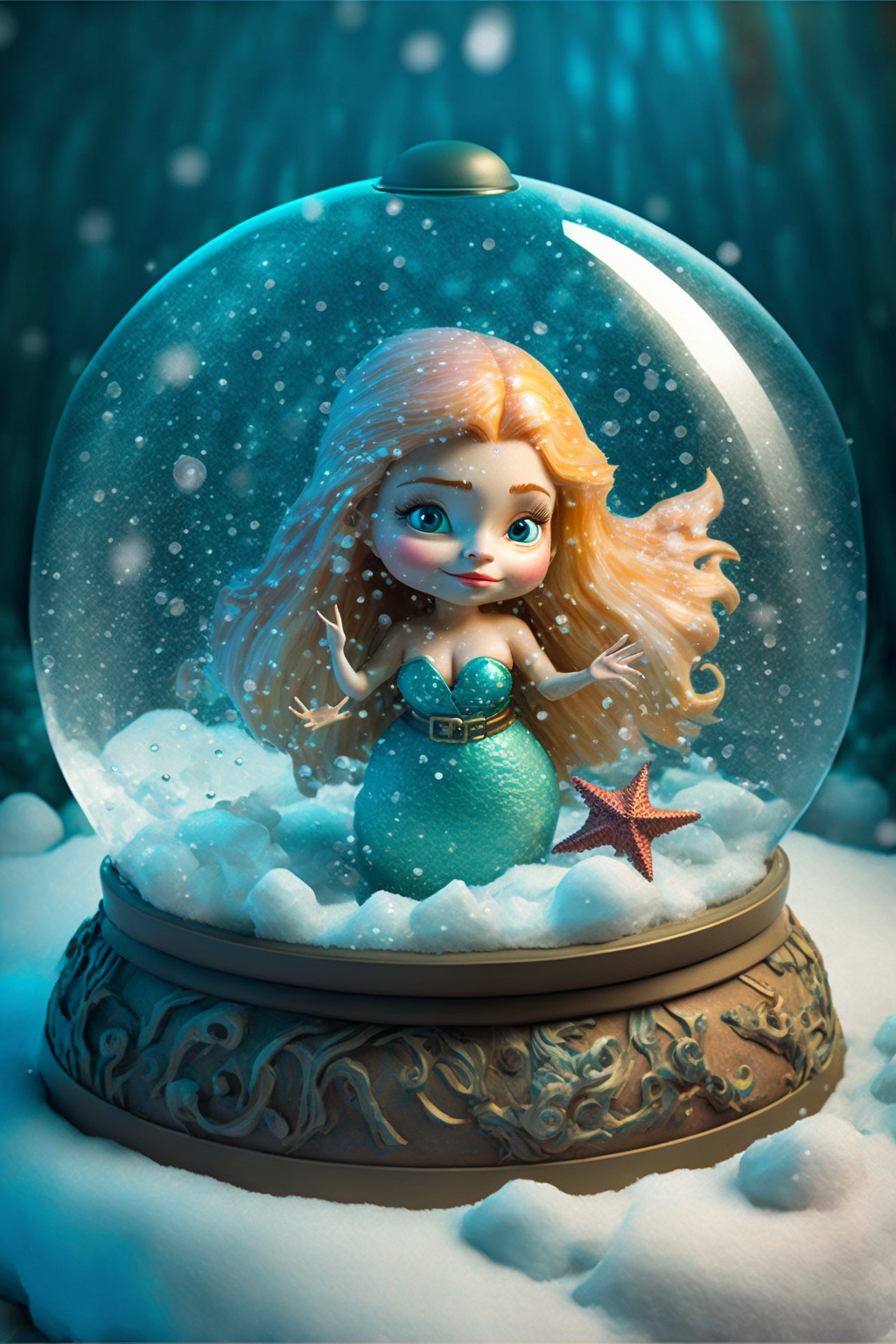 danhowl_adorable_mermaid_swimming_in_snow_globe_in_the_style_of_8be1bfc5-273a-482f-bb3f-ce5eb6dfaf9a